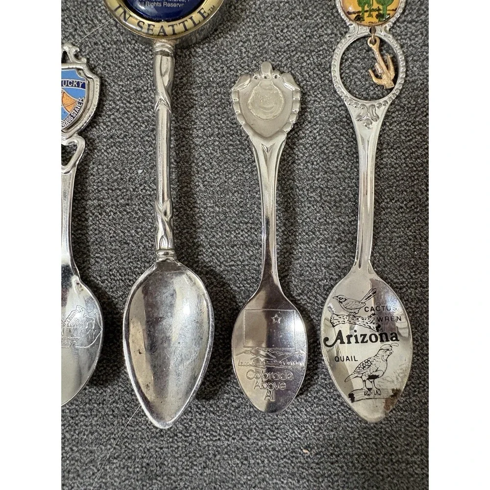 Lot Of 12 Souvenir State Spoons,‎ One Silver plated, European, USA, Bau Gong